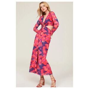Louna Cutout Midi Dress Pink Blue Floral Open Back Cocktail Wedding Size L